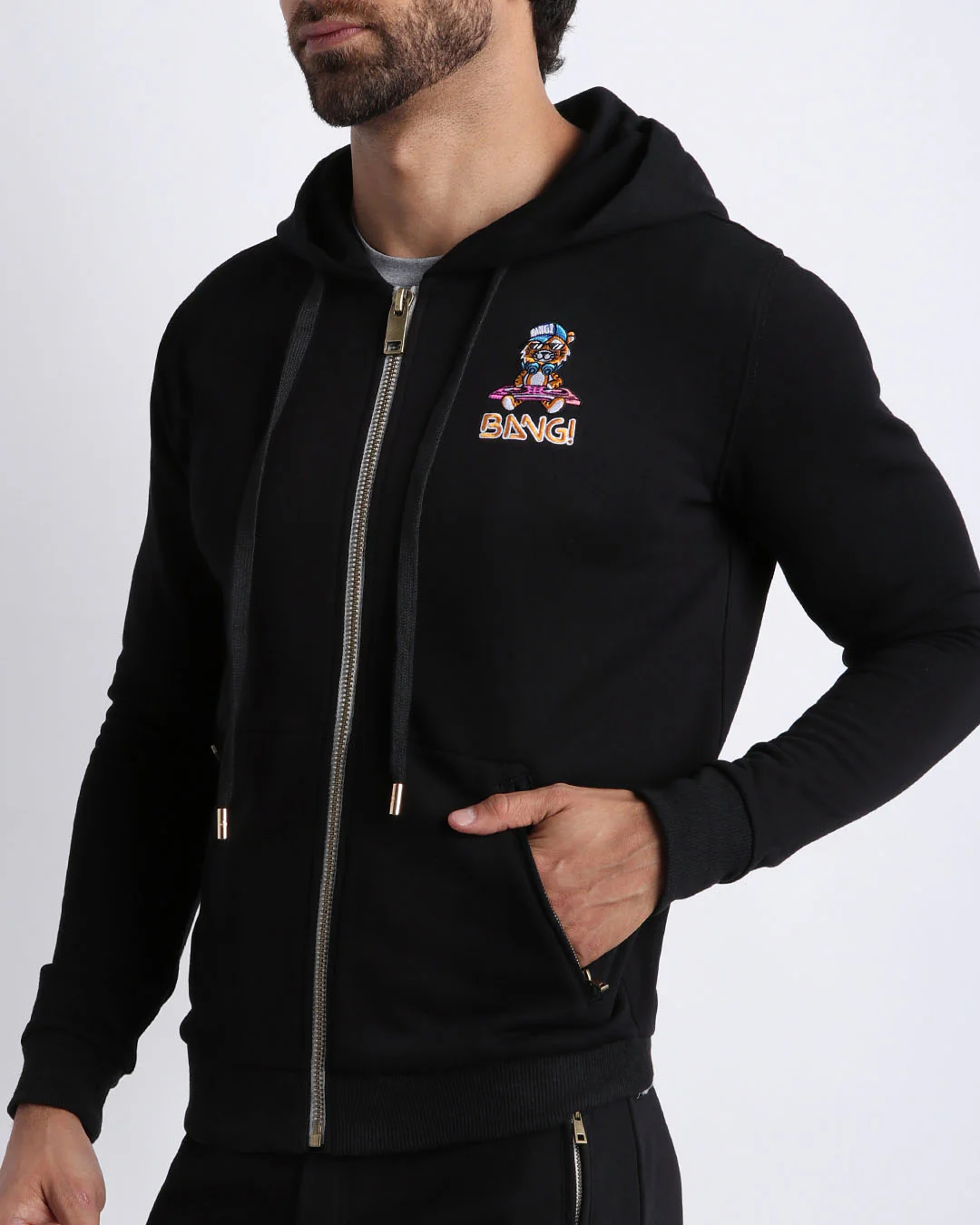 BLACK w/Grey Zippers - Tracksuit Hoodie Jacket