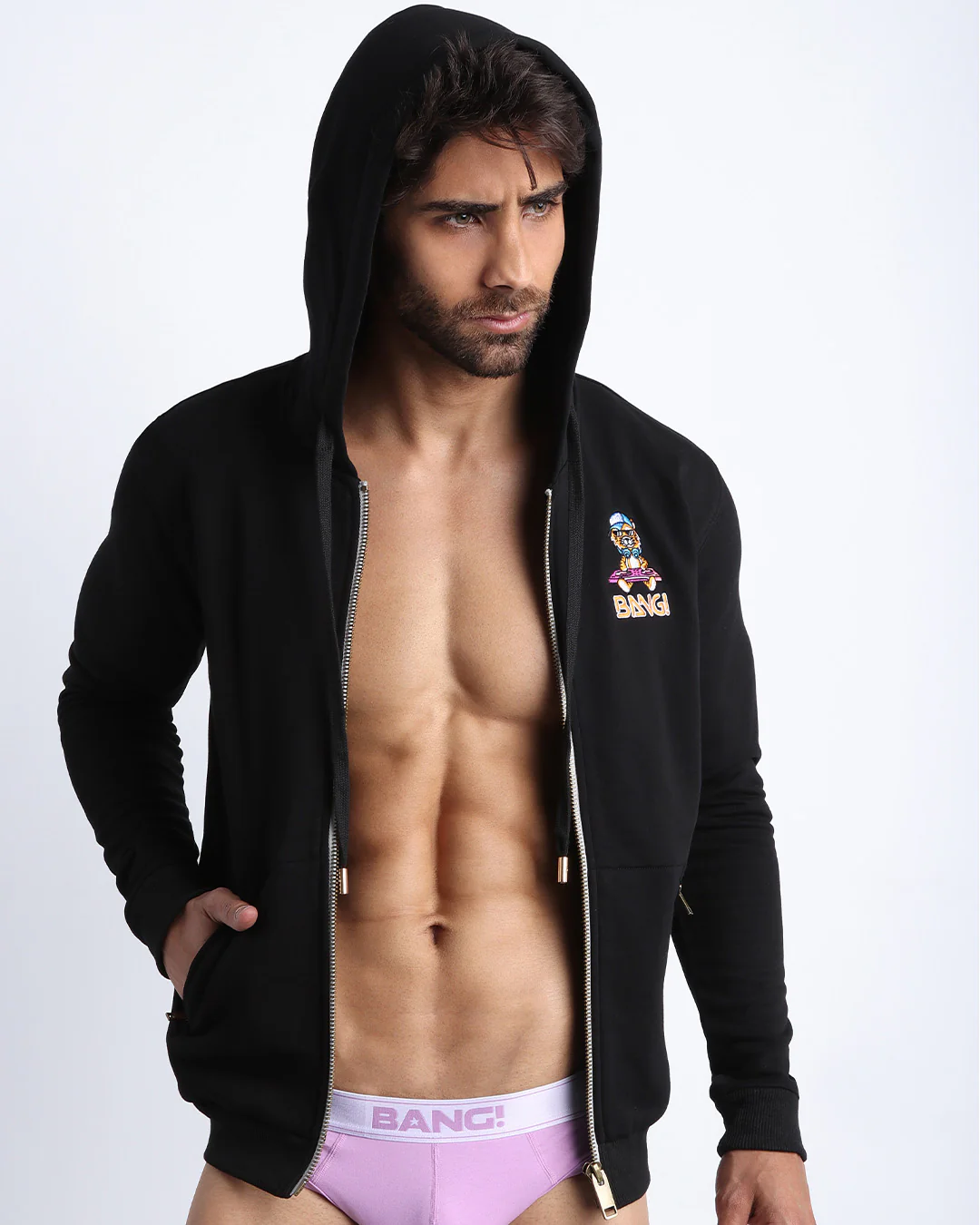 BLACK w/Grey Zippers - Tracksuit Hoodie Jacket - Image 4