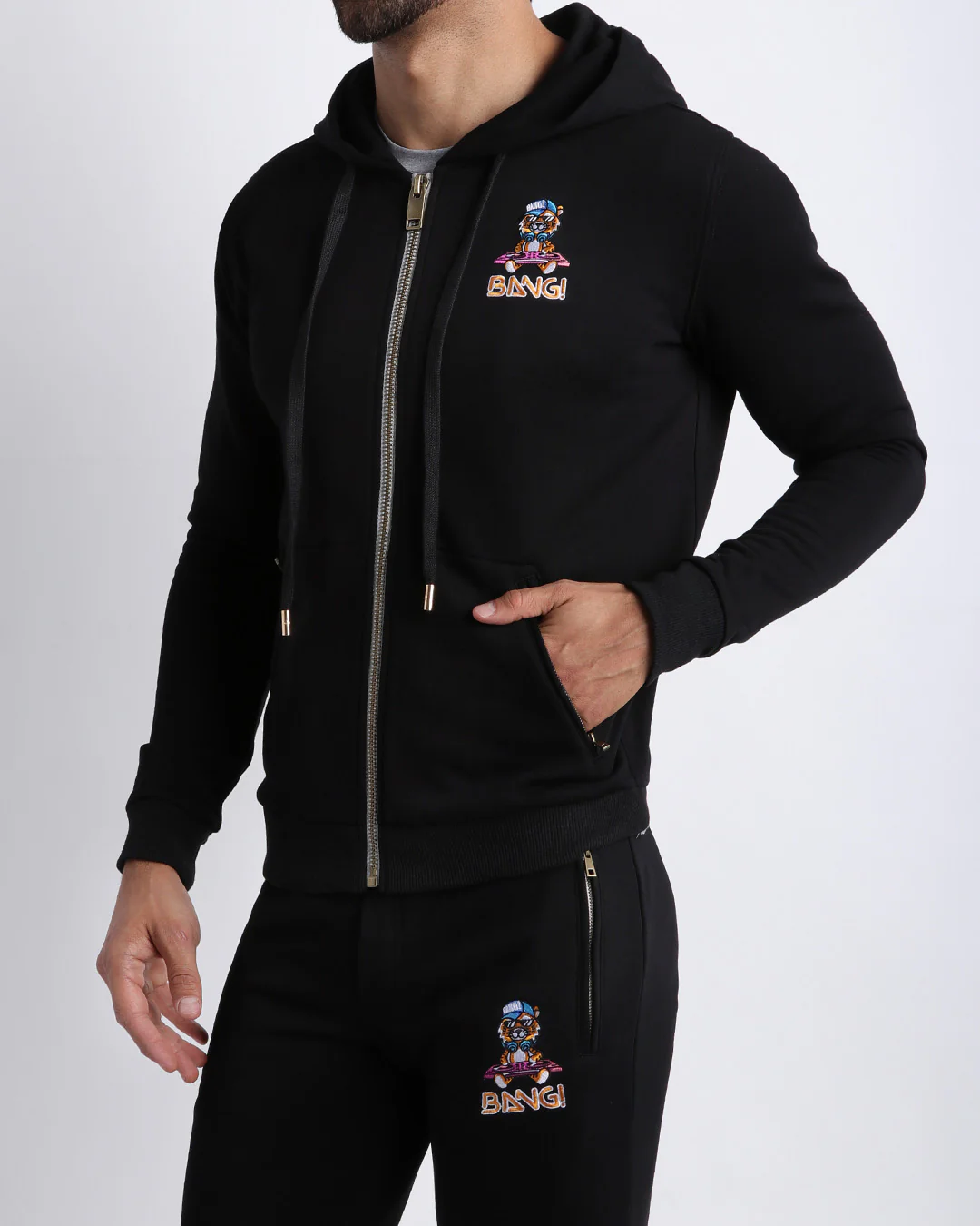 BLACK w/Grey Zippers - Tracksuit Hoodie Jacket - Image 5