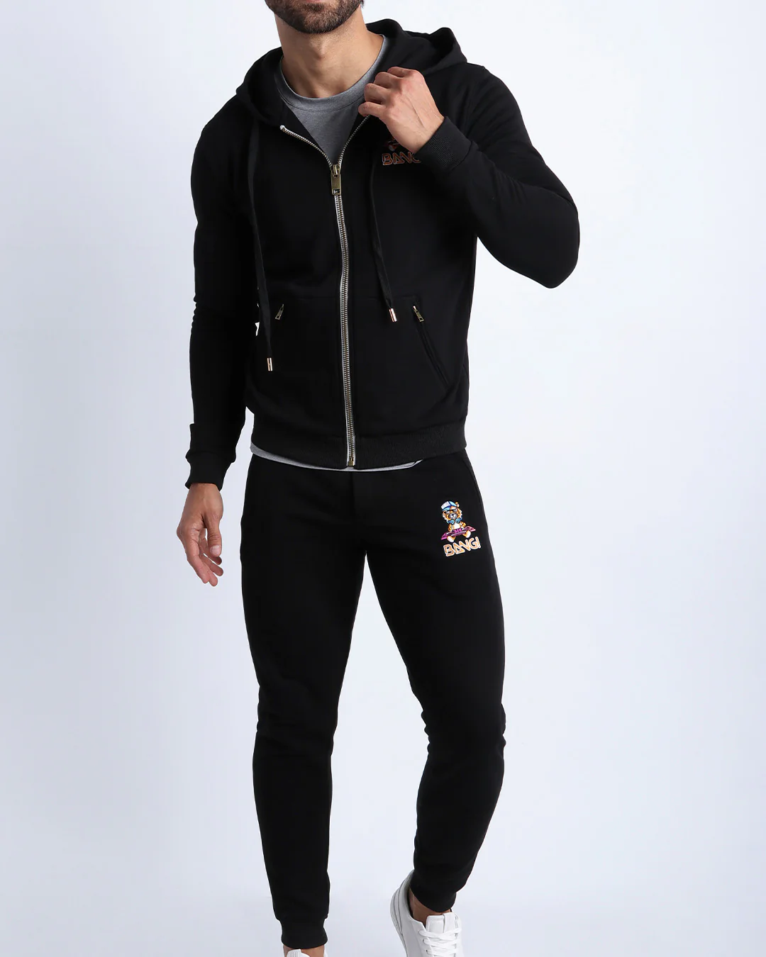 BLACK w/Grey Zippers - Tracksuit Hoodie Jacket - Image 6