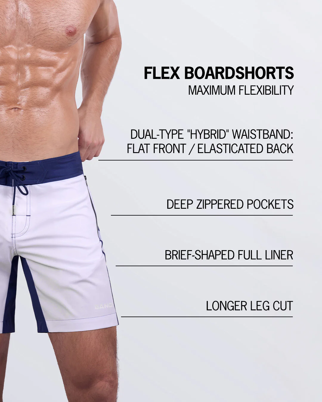 CASINO ROYALE (WHITE + NAVY BLUE) - Flex Boardshorts - Image 4