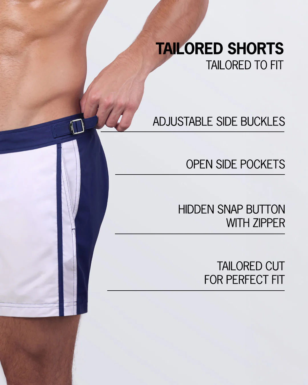 CASINO ROYALE (WHITE + NAVY BLUE) - Tailored Shorts - Image 4