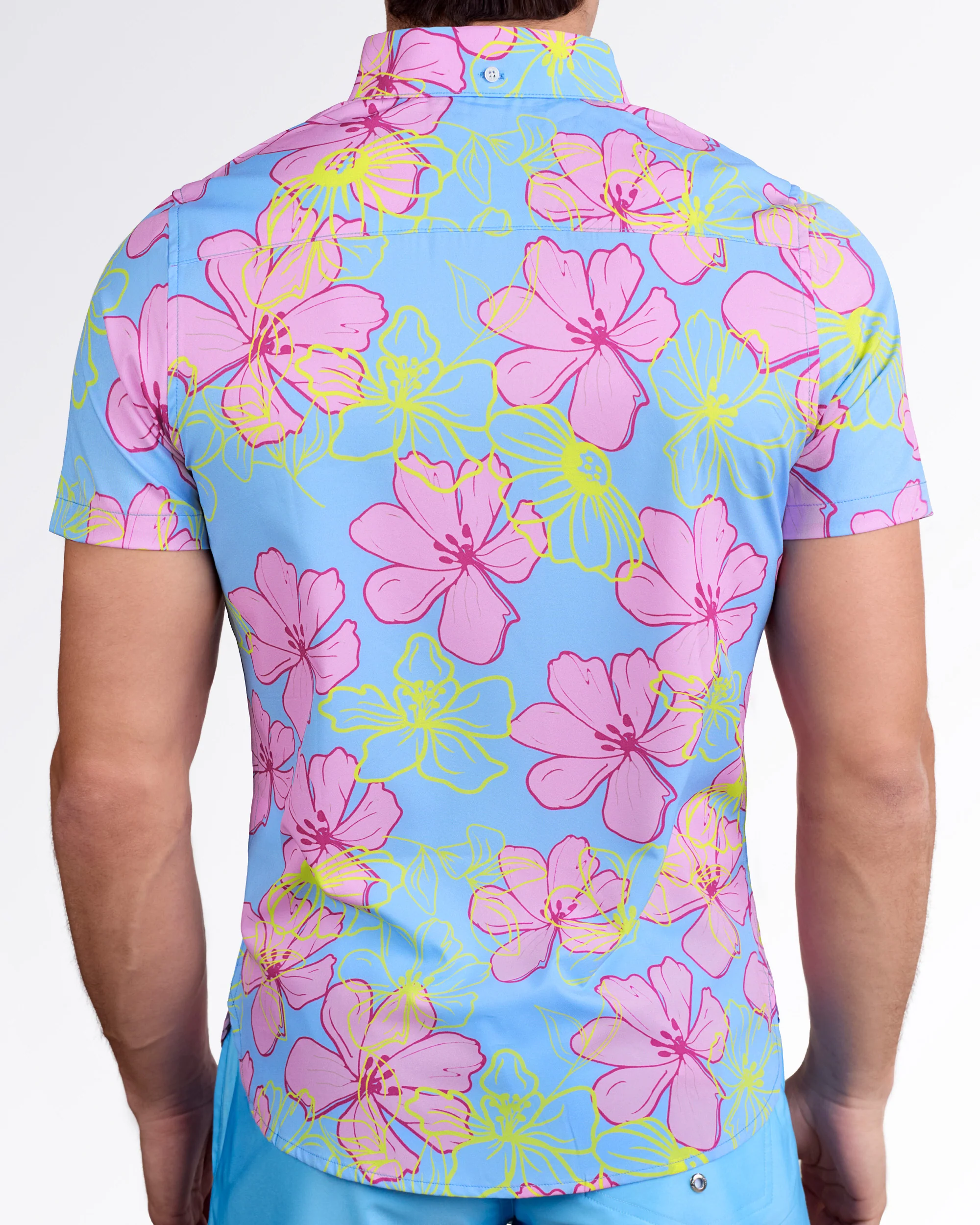 SURF FLOWERS (PINK/BLUE) - Stretch Shirt - Image 2
