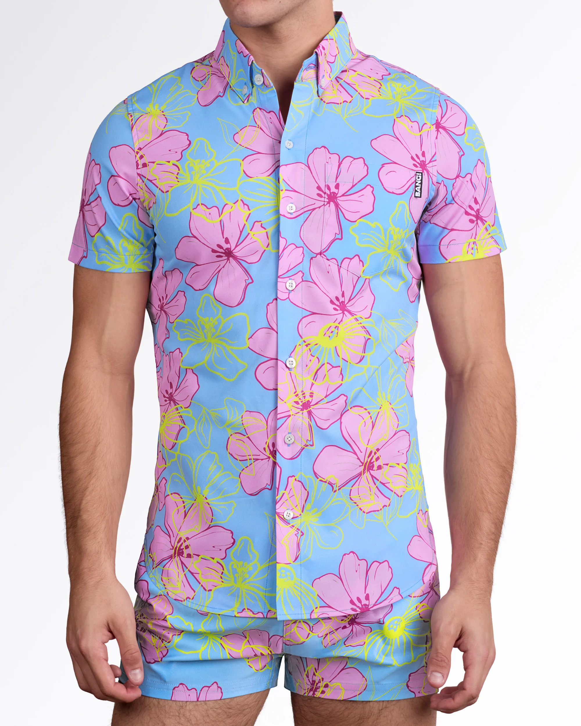 SURF FLOWERS (PINK/BLUE) - Stretch Shirt - Image 3